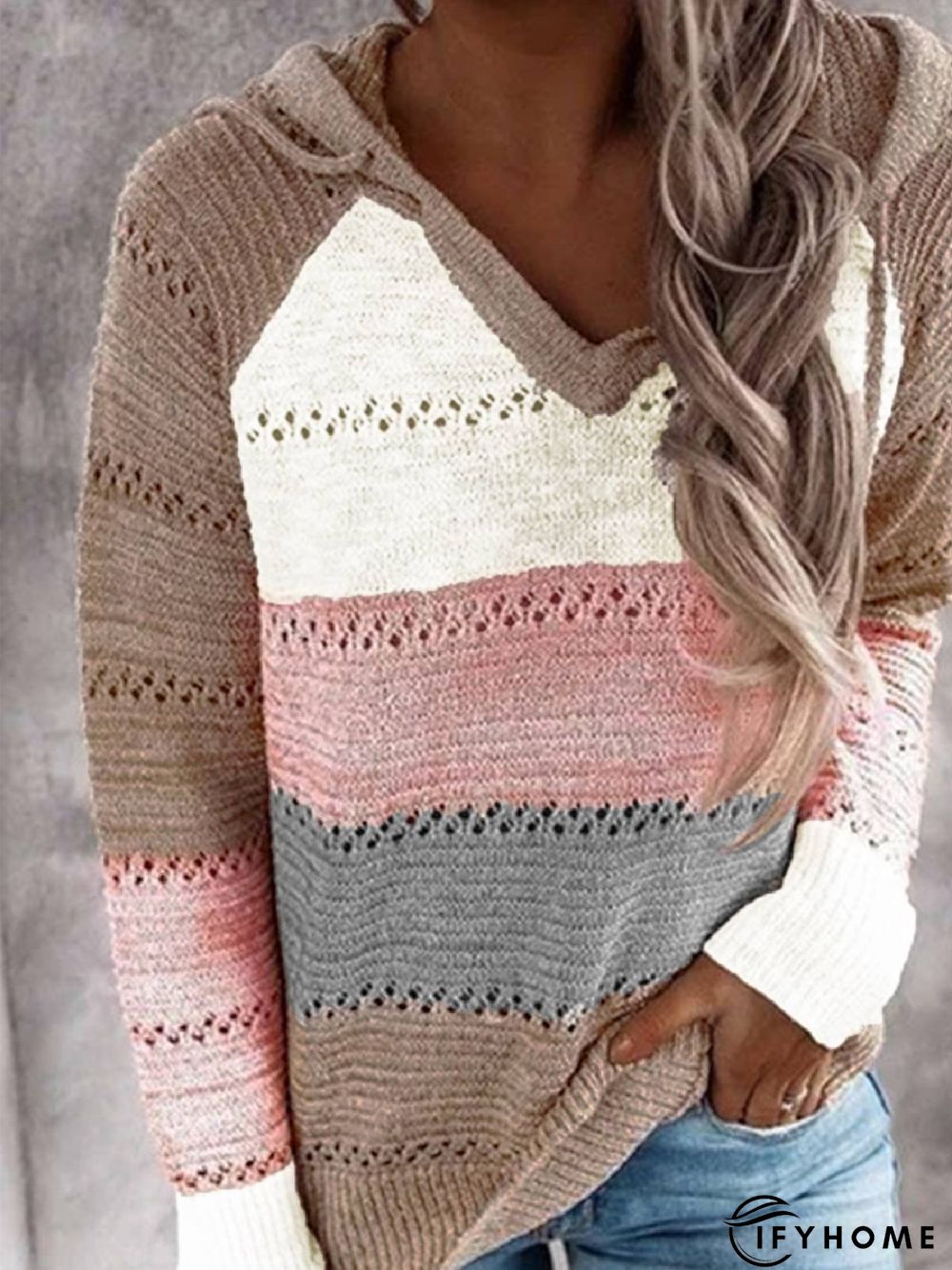 Multicolor Patchwork Long Sleeve Hoodie Shirt & Top | IFYHOME