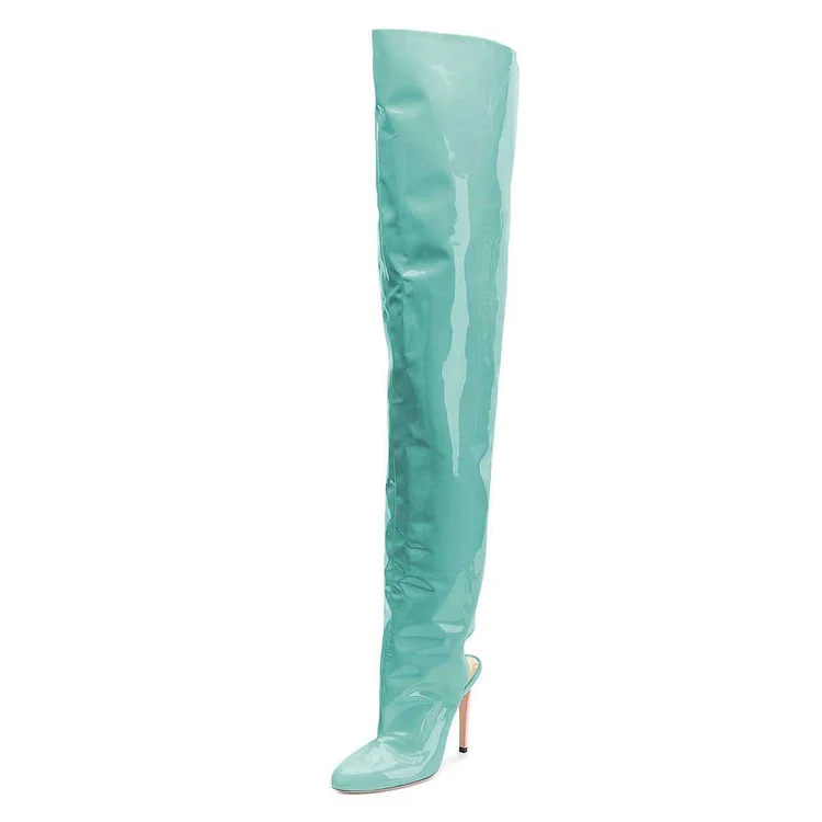 Cyan Patent Leather Stiletto Summer Boots Over-the-knee Boots |FSJ Shoes