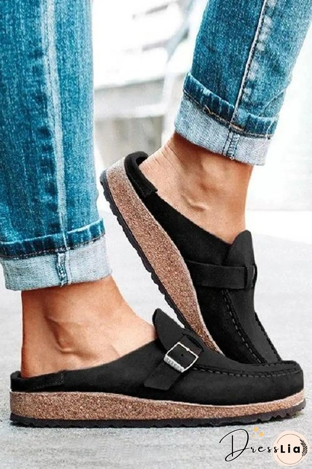 Closed Toe Slip On Slingbacks Nubuck Flat Sandals
