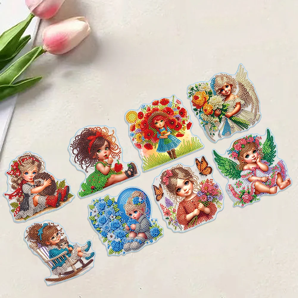 8Pcs 5D Diamond Painting Sticker Kit Diamond Art Stickers for Adults (Girl)