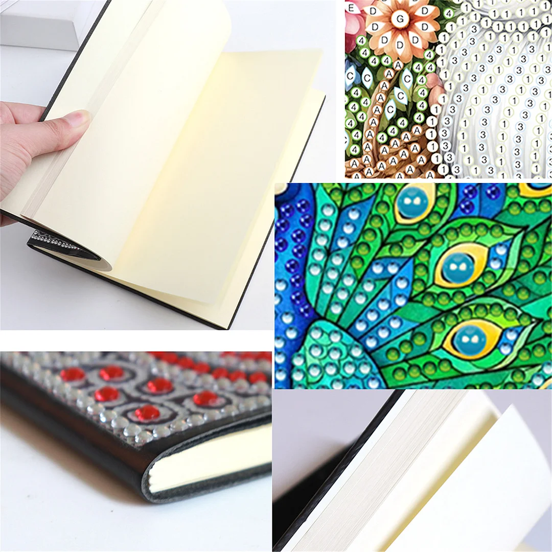DIY Flower Diamond Painting Journals Notebooks 50 Pages A5 No Lines Special Shaped Diamond Art Kits for Beginners Craft Lovers and Artists (Peacocks)