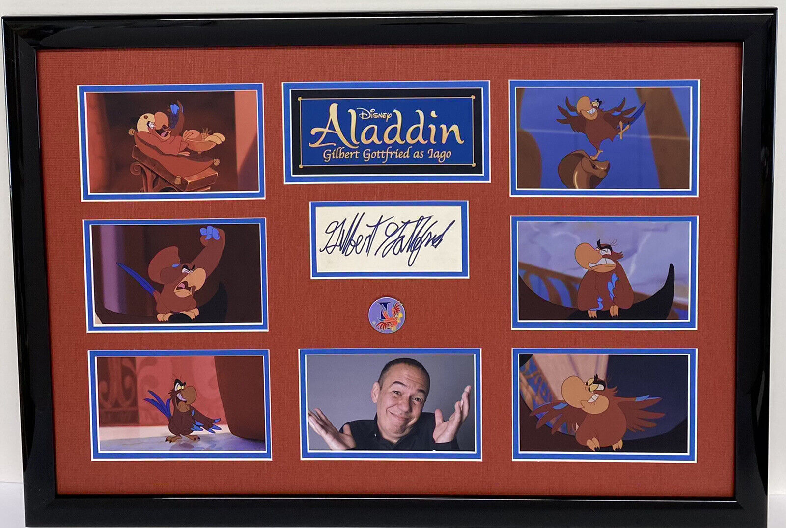 Gilbert Godfrey Voice Of Lago Signed Autographed 16x23 Frame Aladdin Disney