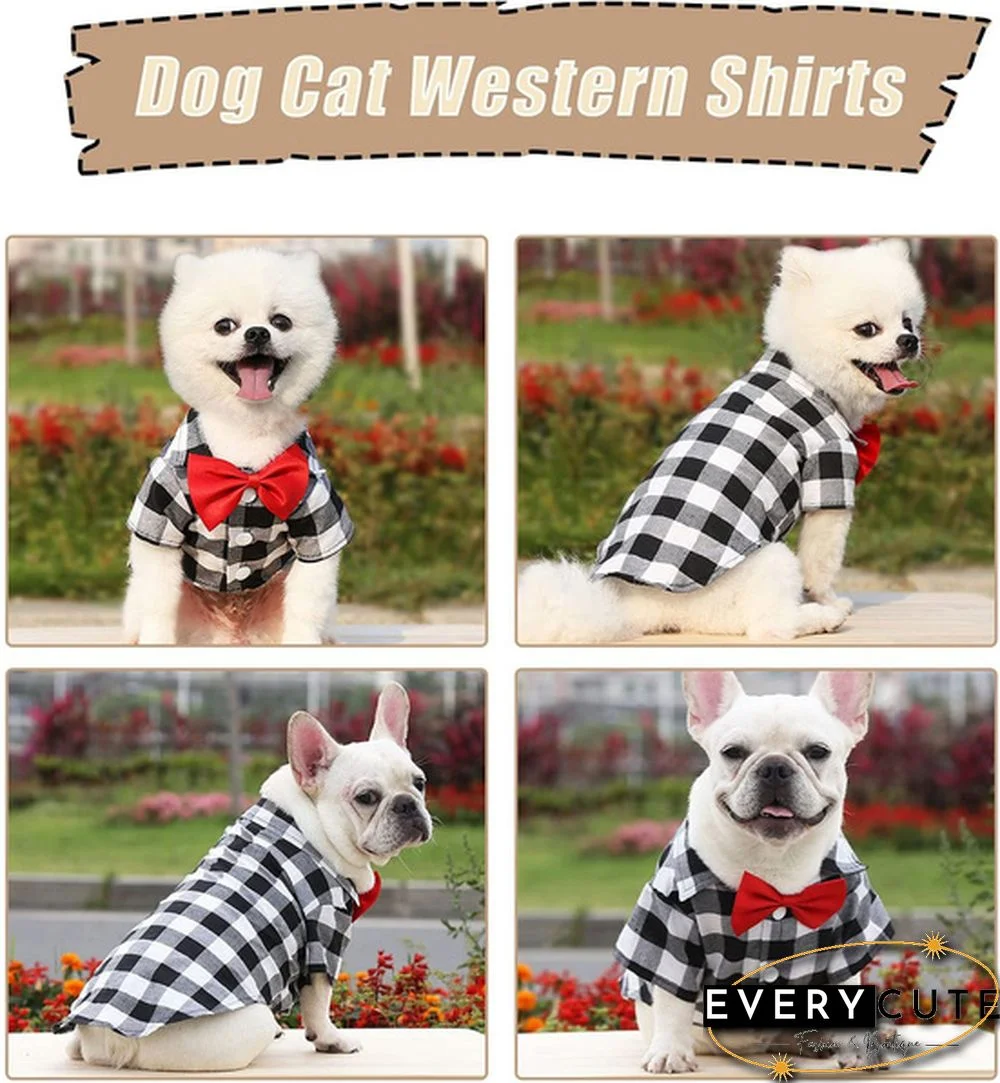 3 Colors Dog Plaid Shirt with Bow Tie Pet Clothes for Puppy Cat Western Collar Shirts Birthday Party Holiday Wedding Costume Outfit
