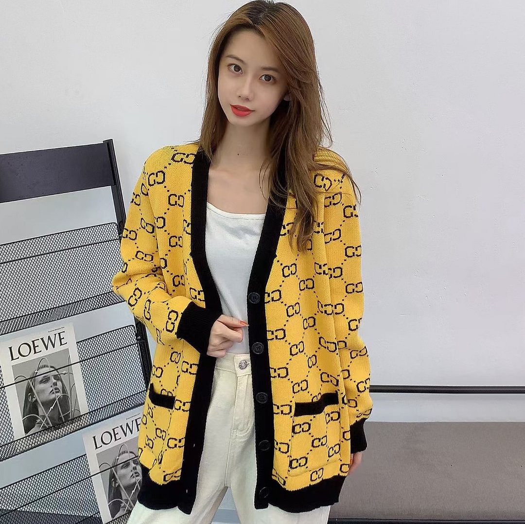 Luxury Tijia Alphabet Knitting Cardigan Baggy Coat Women's Jacquard