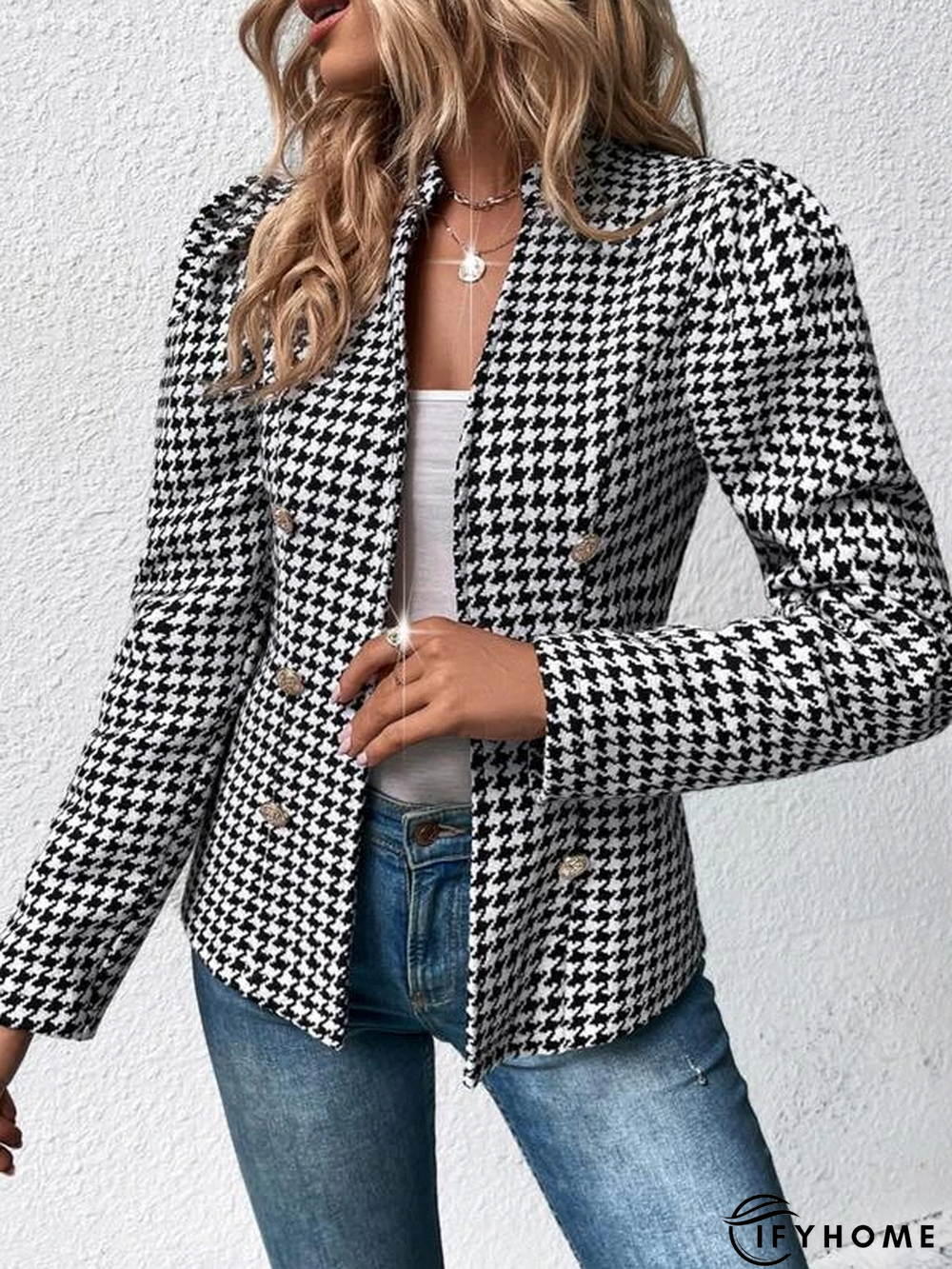 Woolen Houndstooth Casual Jacket | IFYHOME