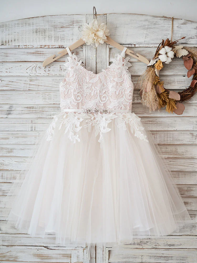 Bellasprom Sleeveless V-Neck Tulle Flower Girl Dress With Appliques