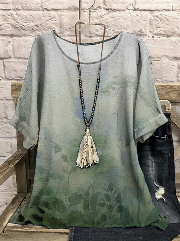 Women Long Sleeve V-neck Graphic Floral Printed Top