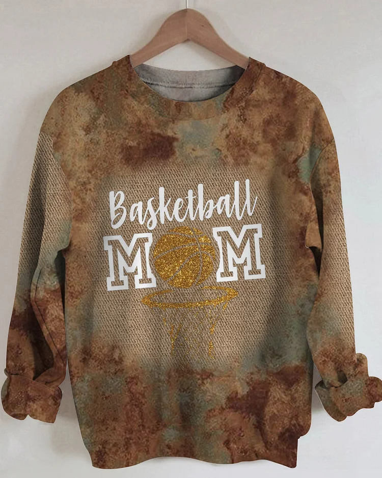 Basketball Mom Western Country Print Round Neck Long Sleeve Sweatshirt