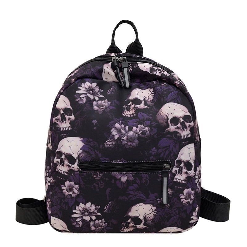 Halloween Women’s Nylon Flower Skull Streetwear Square Zipper Fashion Backpack