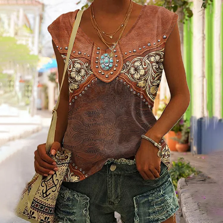 Western Tribal Print Casual Tank Top