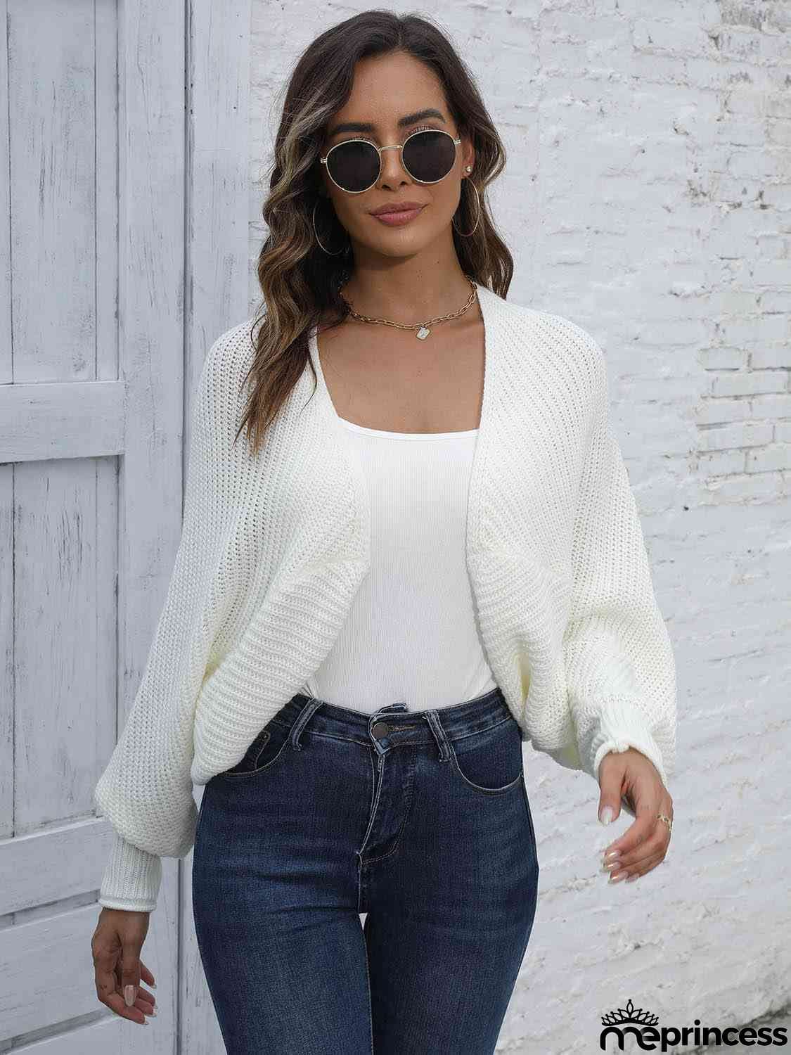 Bat Sleeve Open Front Short Cardigan