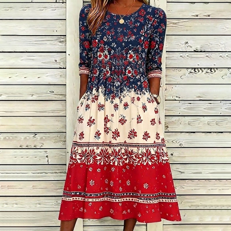 Comstylish Women's With Anniversary Botanical Floral Digital Print Cotton Dress