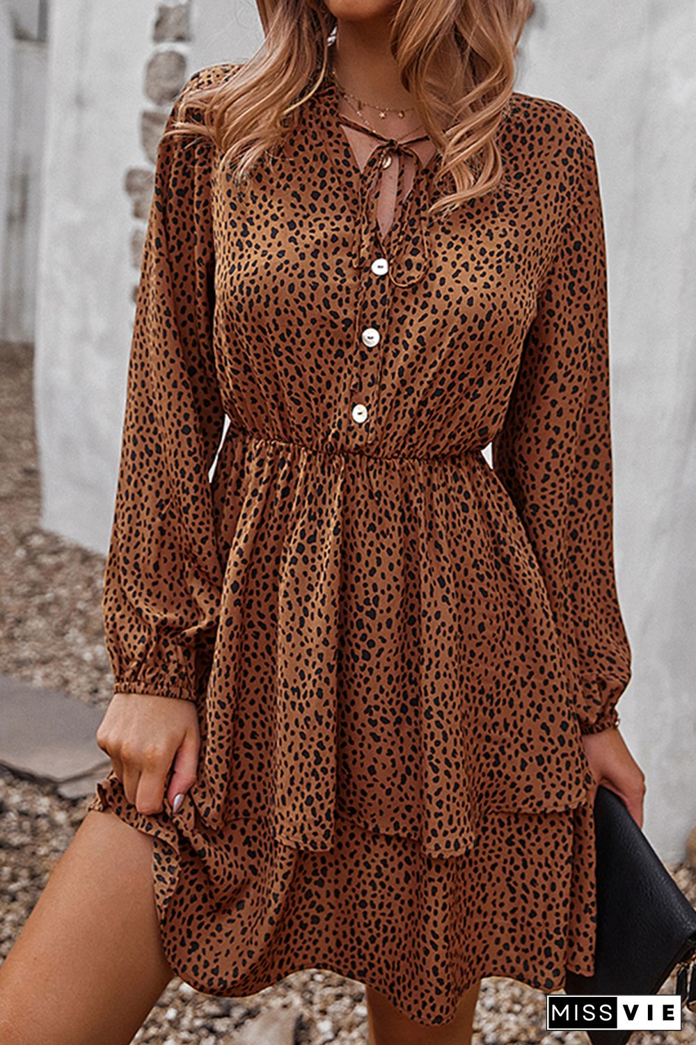 Elegant Print Split Joint Frenulum V Neck A Line Dresses