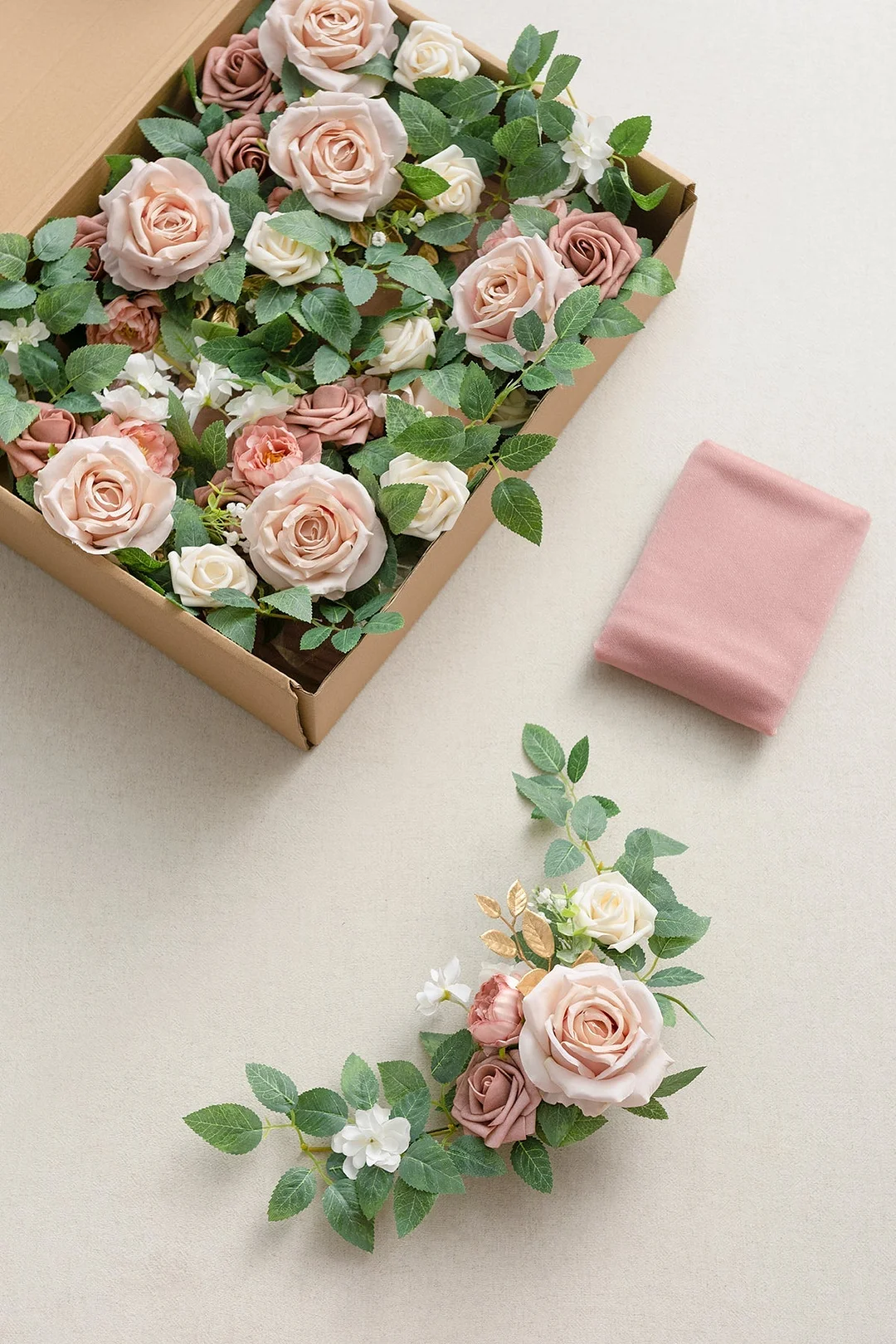 Wedding Aisle Floral Decoration with Drapes in Dusty Rose
