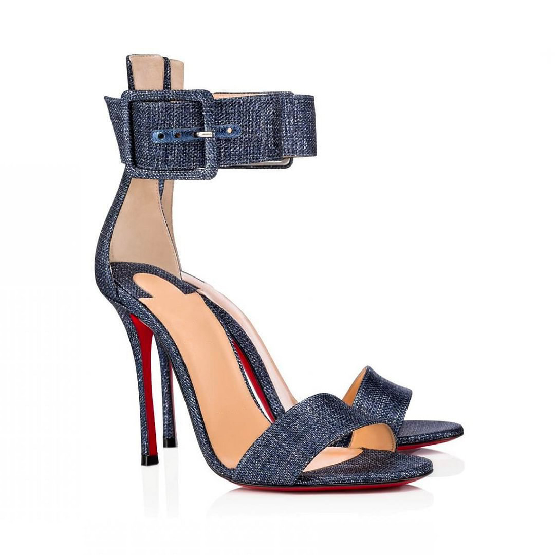 100mm Women's Red Bottom Open Toe Sandals Ankle Strap High Heel Summer Shoes-MERUMOTE