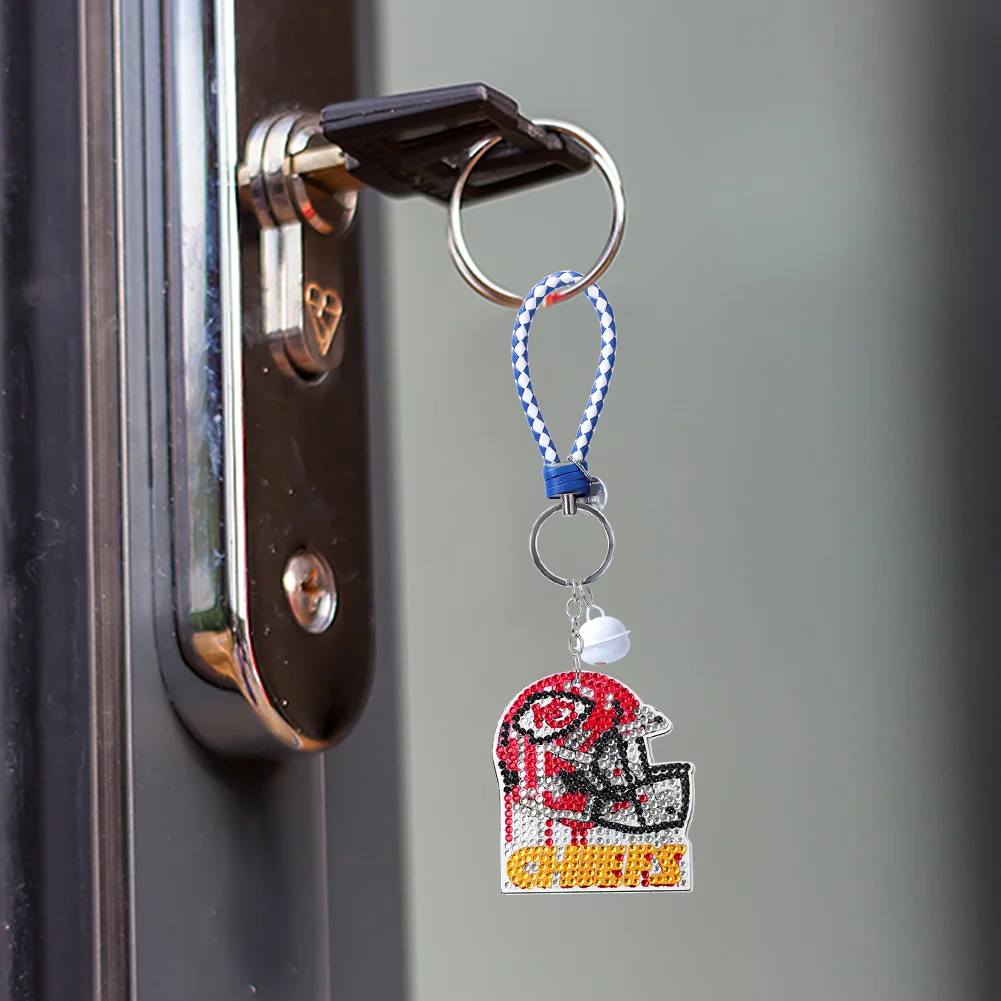 Kansas City Chiefs DIY Diamond Art Keychains Craft Rugby Team Badge Hanging Ornament(Double Sided)