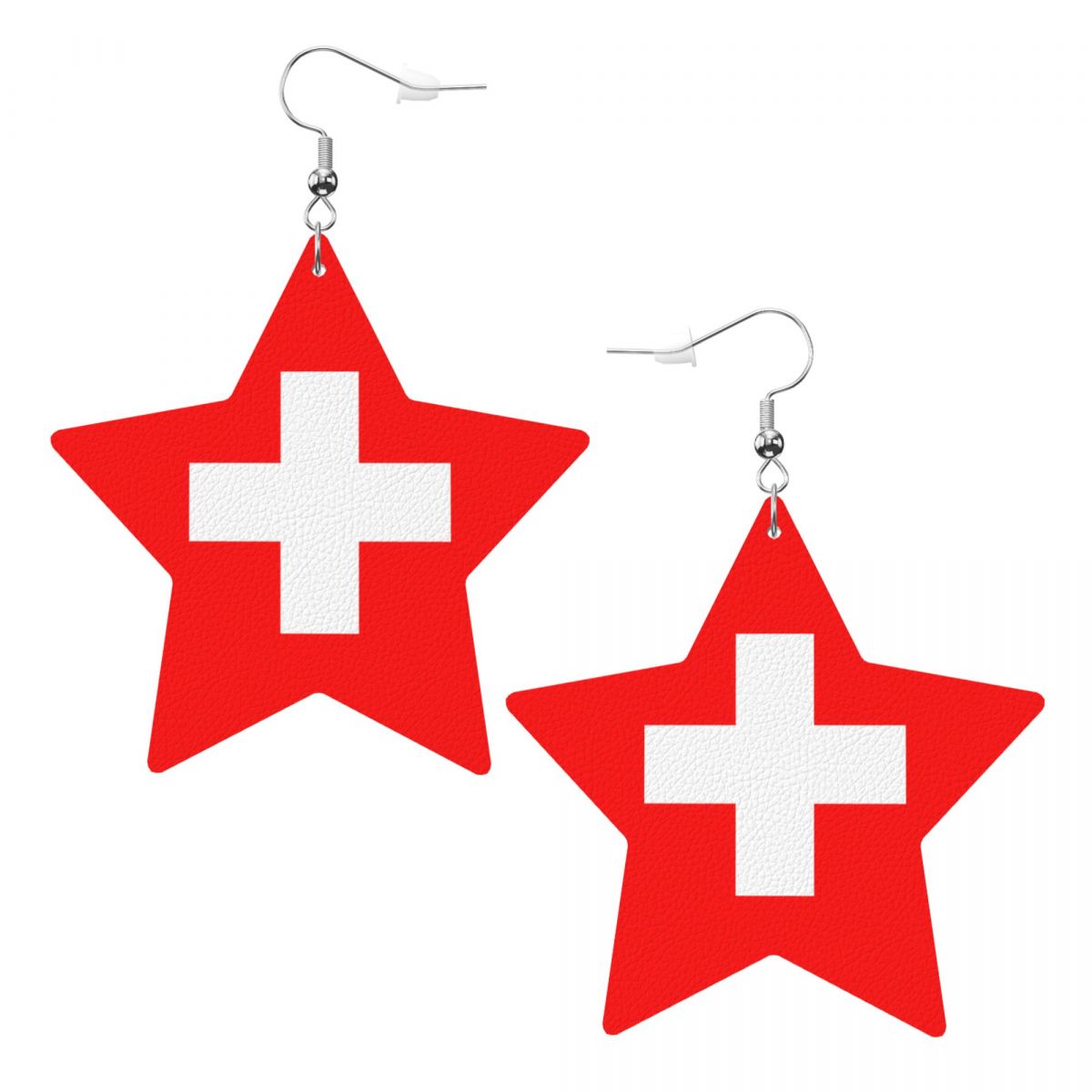 Switzerland Flag Star Leather Patriotic Earrings