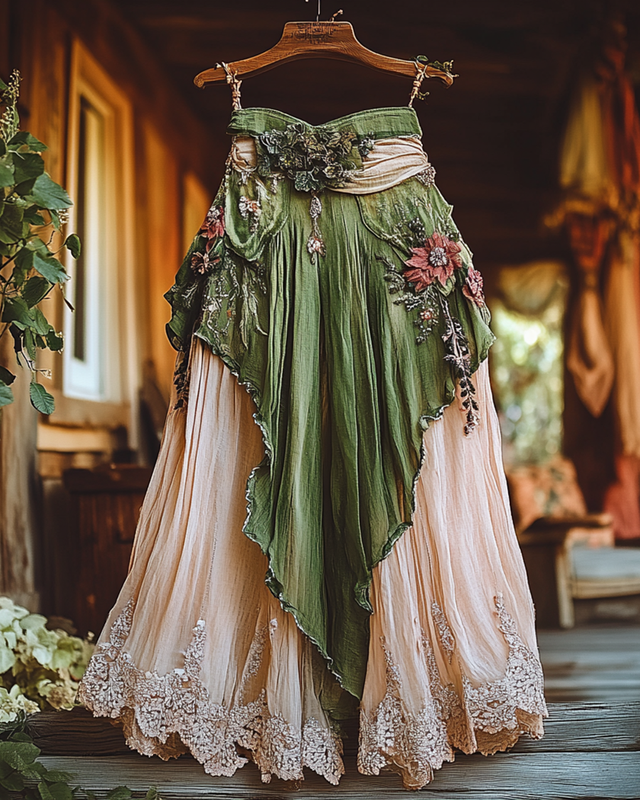 Summer Vacation Ruffle  Lace Patchwork Skirt