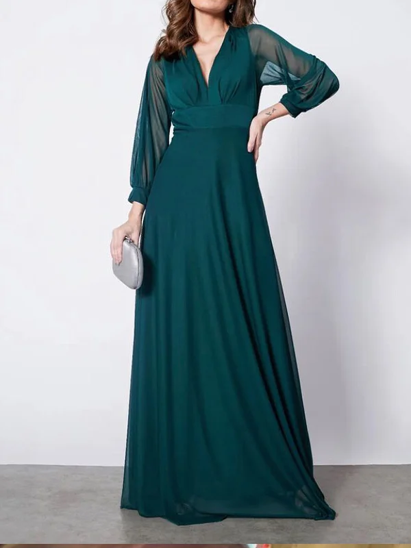 Elegant deep v mesh women's maxi dress