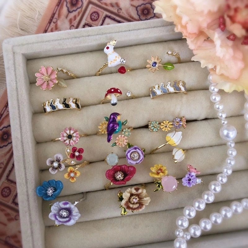 Copper Inlay Flower Pearl Rings