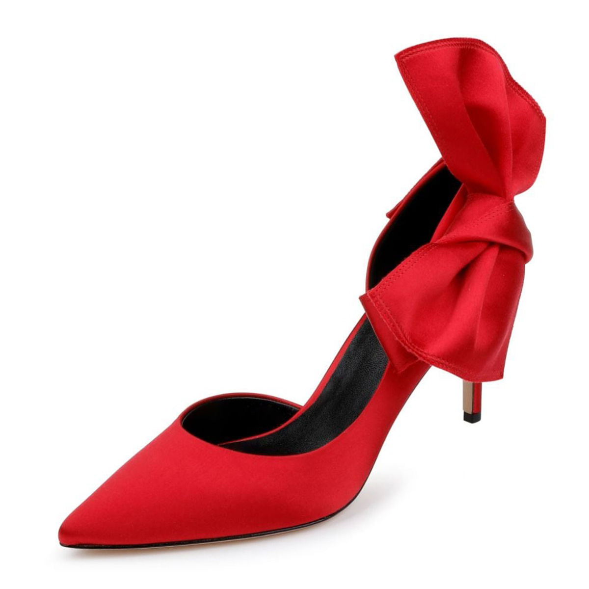 Oversized Bow Pointed Toe Stiletto Heel Pumps for Women in Red Nicepairs