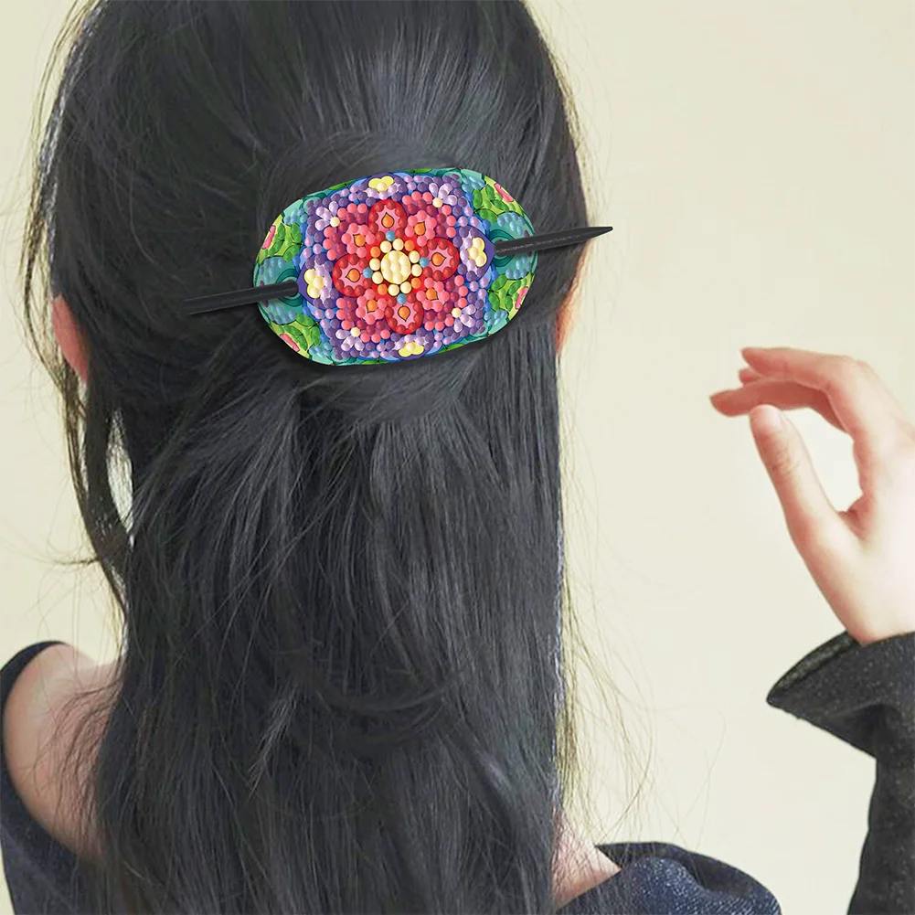 5Pcs PU Mandala Pattern 5D DIY Diamond Hair Sticks Crafts Gifts for Women Girls