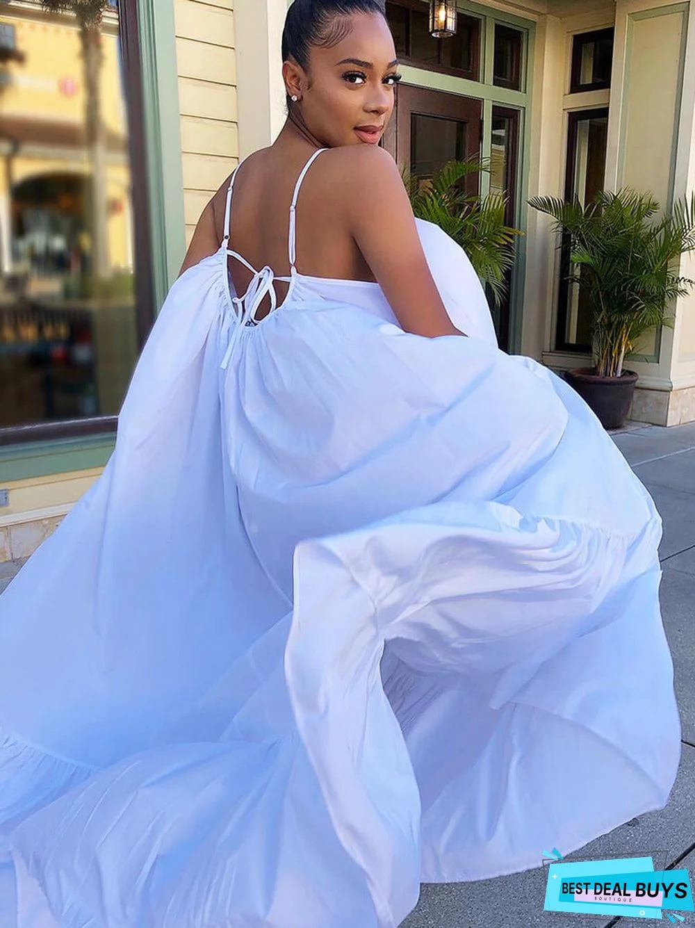 Plus Size Spaghetti Strap Ruffle Beach Maxi Swing Dresses