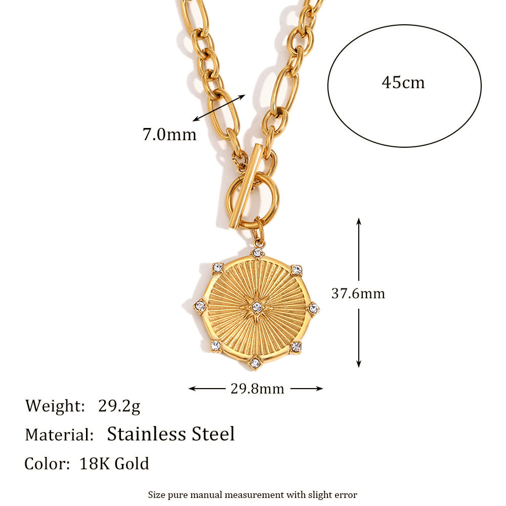 Small Design Pendant Stainless Steel 18K Gold Plated Eight-Pointed Star Diamond Disc Ot Buckle Necklace For Women