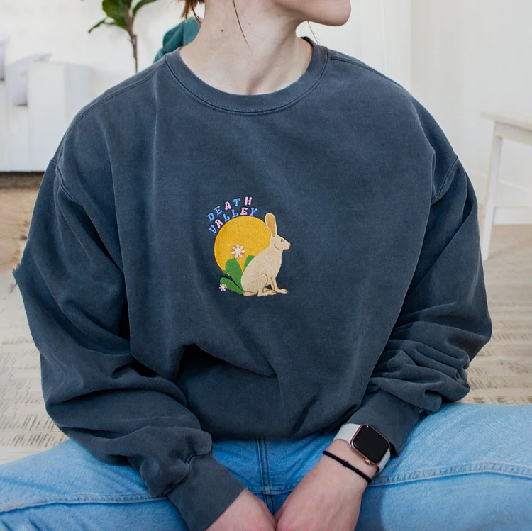 Unisex Vintage Holiday Rabbit Embroidered Oversized Sweatshirt