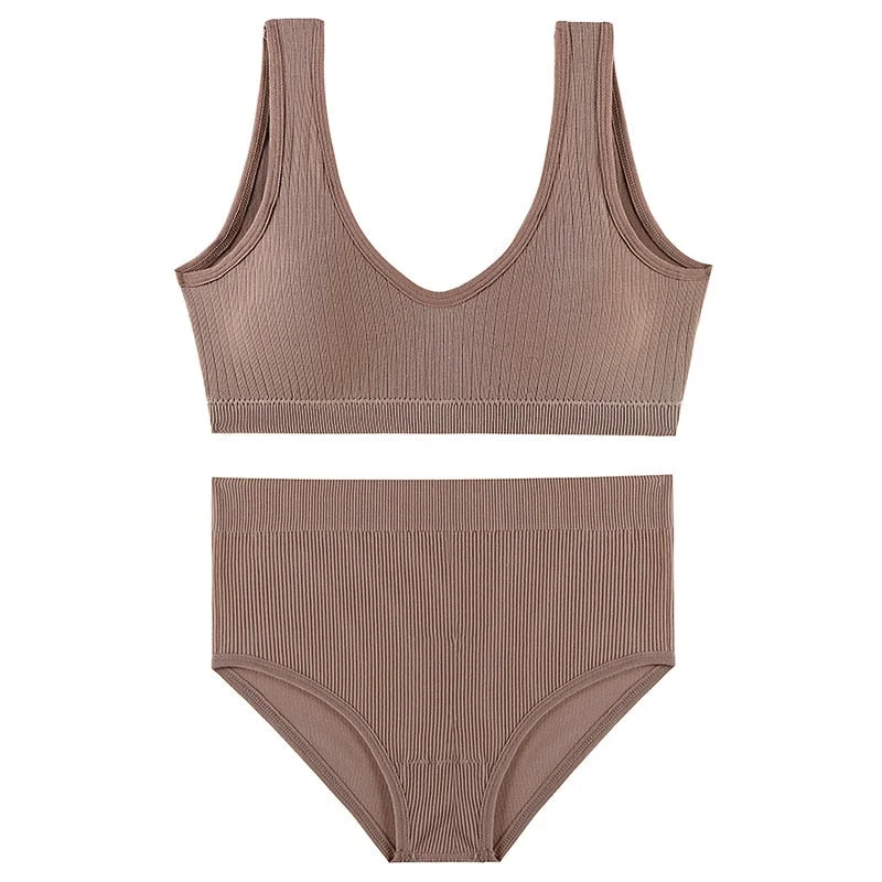 CINOON Sexy Seamless Lingerie Set Padded Bra Set Wireless Women's Underwear U-Shaped Backless Bralette Lingeries Soft Crop Top