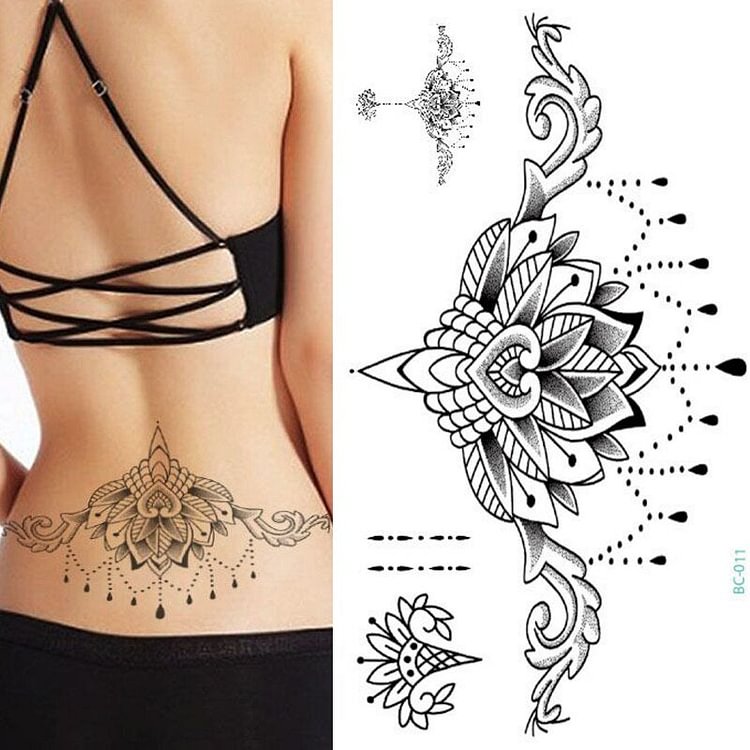 1Piece Temp Body Art Lower Back Temporary Tattoos Fantasy Fake Tattoo for Women Girls Adult Butterfly Flower Waterproof Stickers