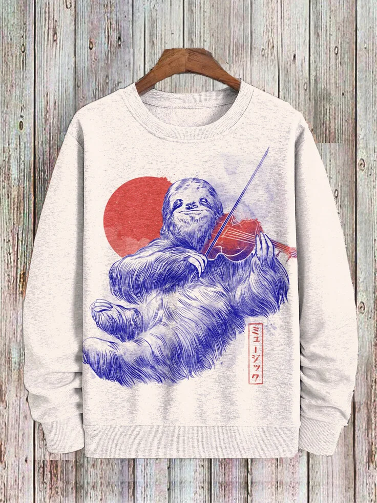 Men's Cute Musician Sloth Print Casual Sweatshirt