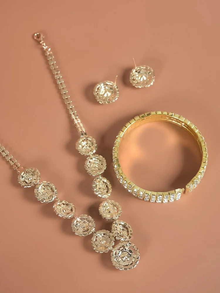 Rhinestone Necklace Bracelet Earrings Women's Bride Accessories Set