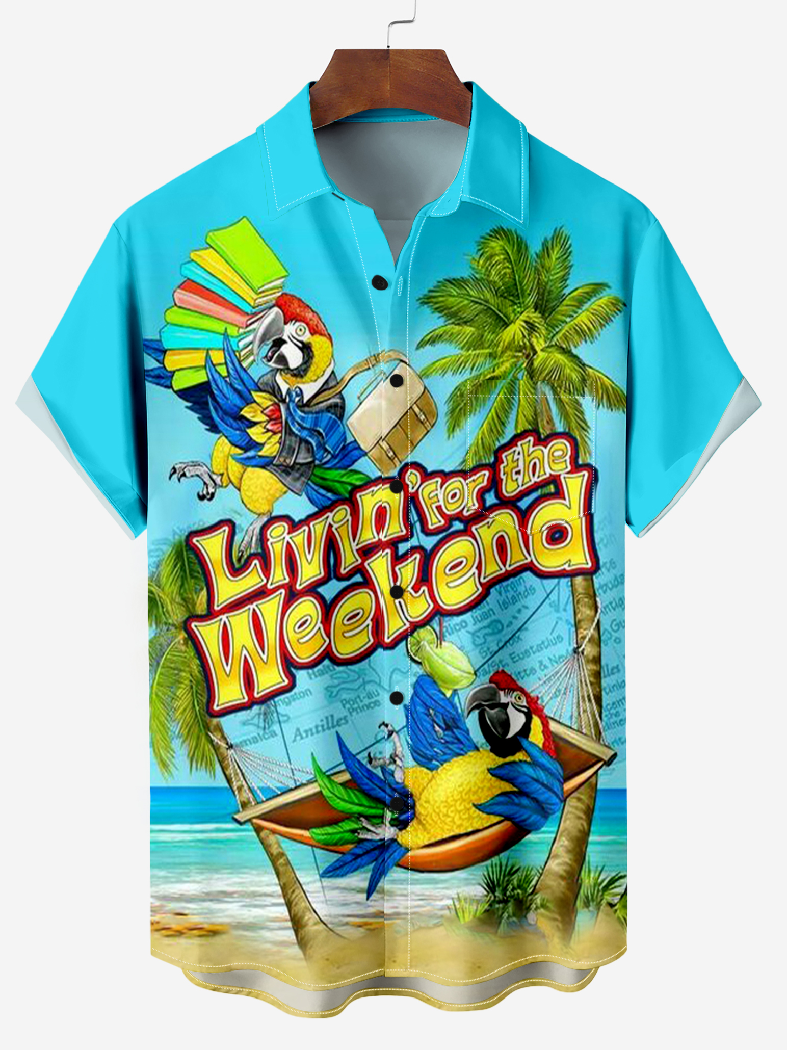 Men's Comfortable Parrot Hawaiian Vacation Leisure Travel Cartoon Printed Shirt PLUSCLOTHESMAN