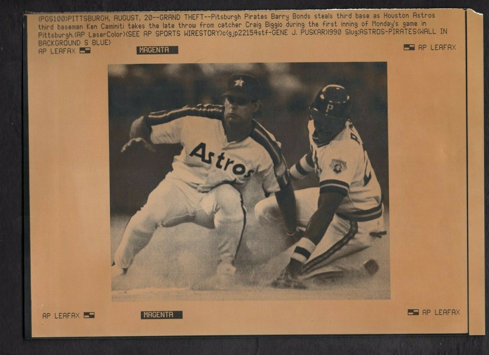 Ken Caminiti & Barry Bonds 1990 Press Photo Poster painting Houston Astros Pittsburgh Pirates