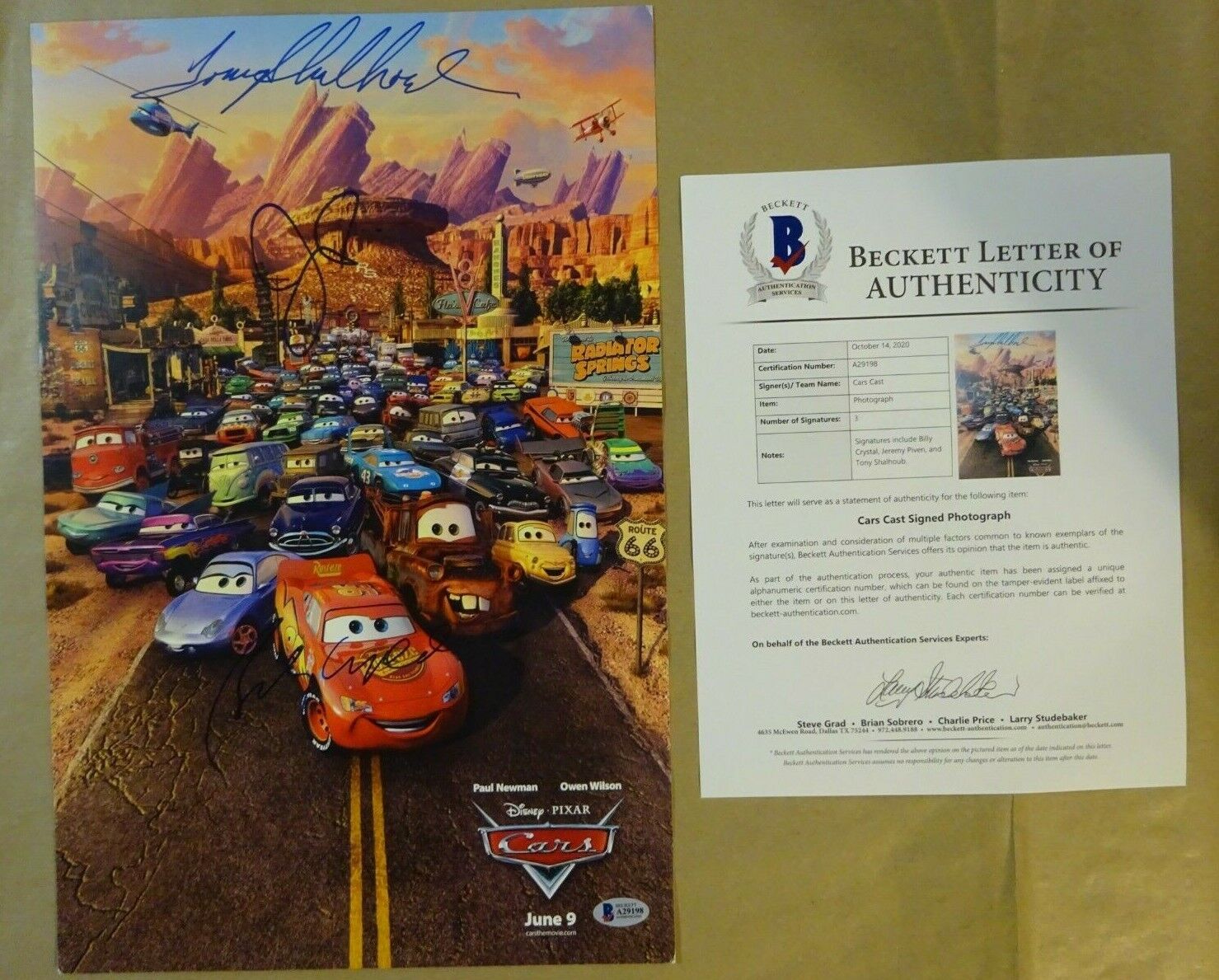 Signed DISNEY CARS Autographed 11x17