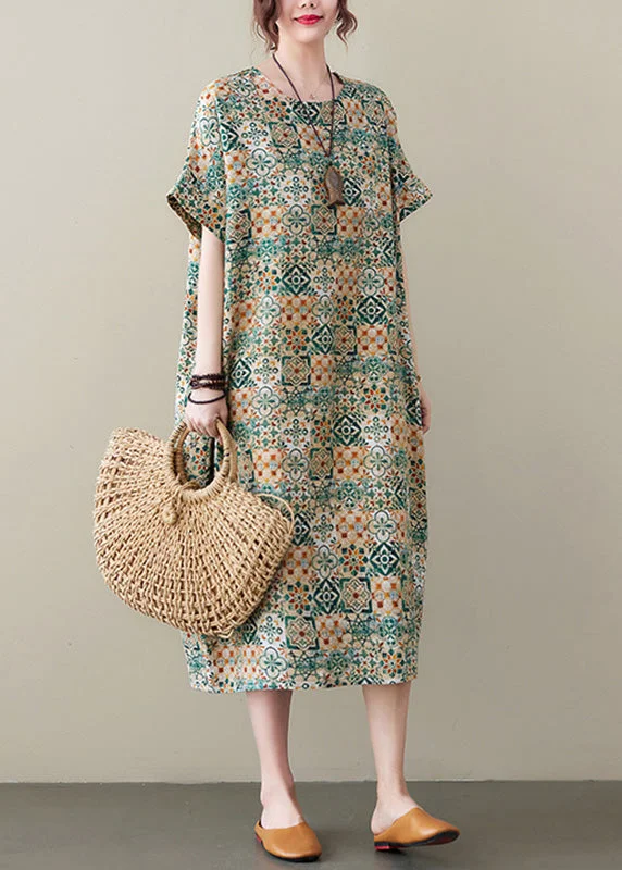 Elegant Green Print Cozy Long Dress Summer