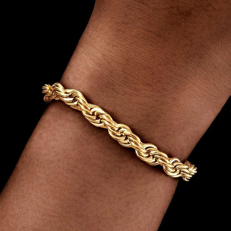 6MM Gold Rope Chain Bracelet for Women-VESSFUL