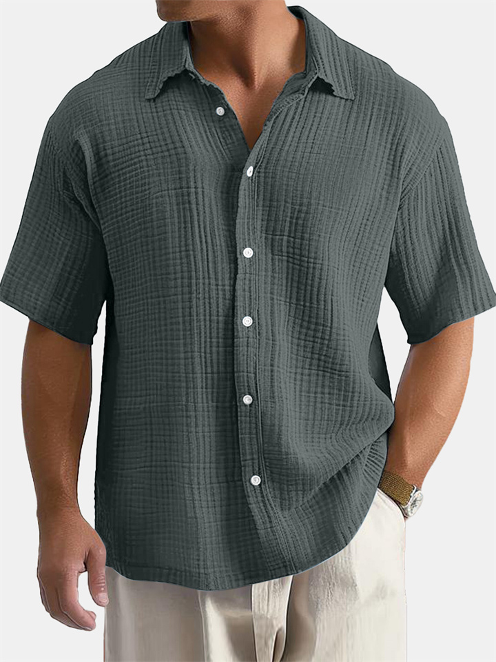 Men's Summer New Loose Casual Cotton Short-sleeved Shirt