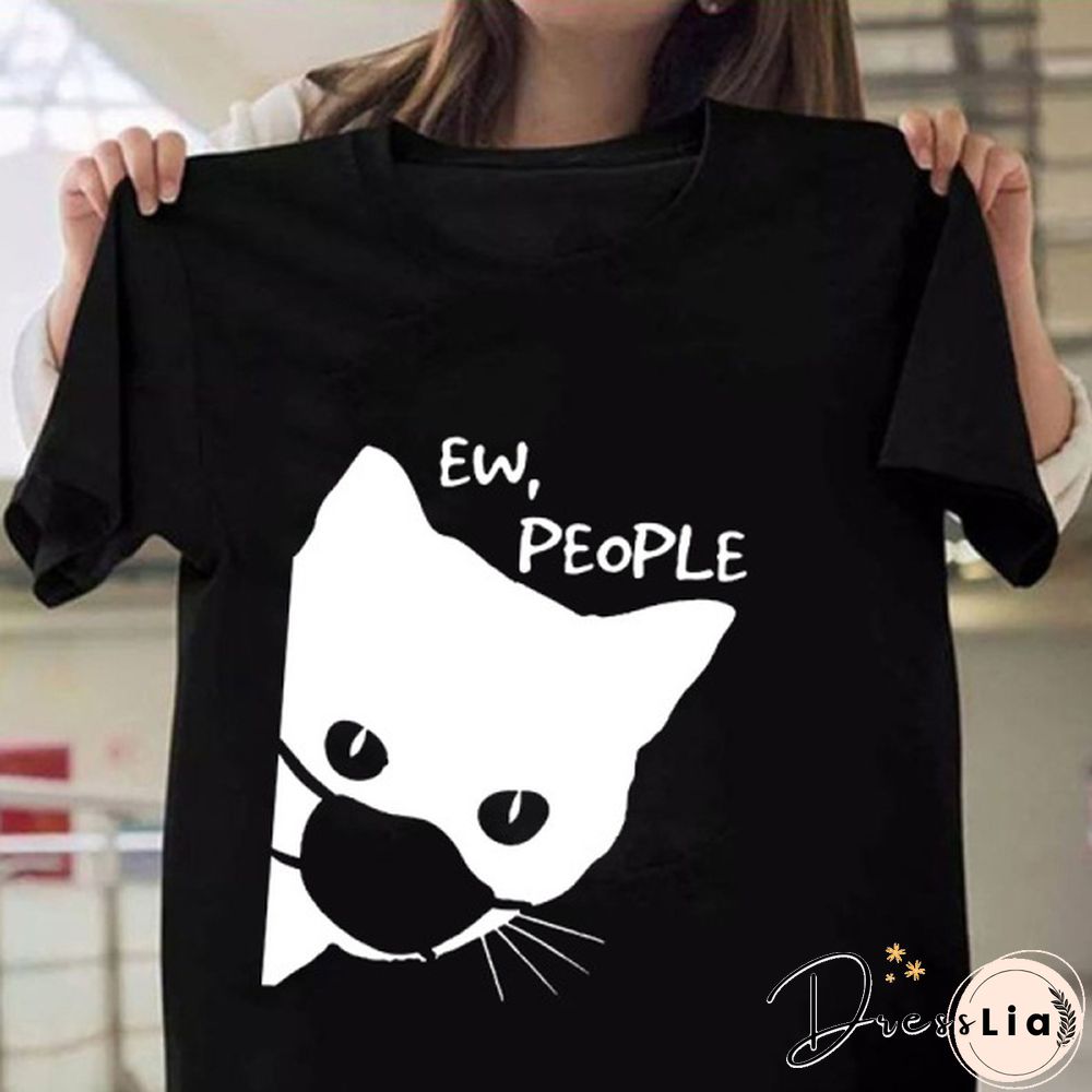 Women Graphic Cat Funny Face Animal Fashion Short Sleeve Spring Summer Cartoon Print Female Clothes Tops Tees Tshirt T-Shirt