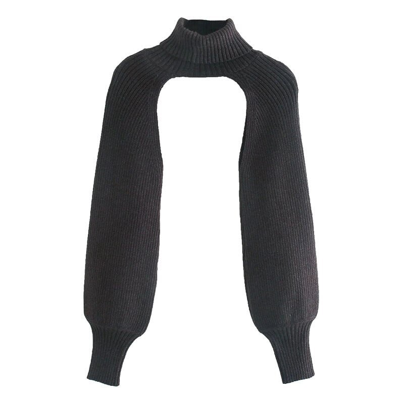 TRAF Women Fashion Arm Warmers Knitted Sweater Vintage Turtleneck Long Sleeve Female Pullovers Chic Tops