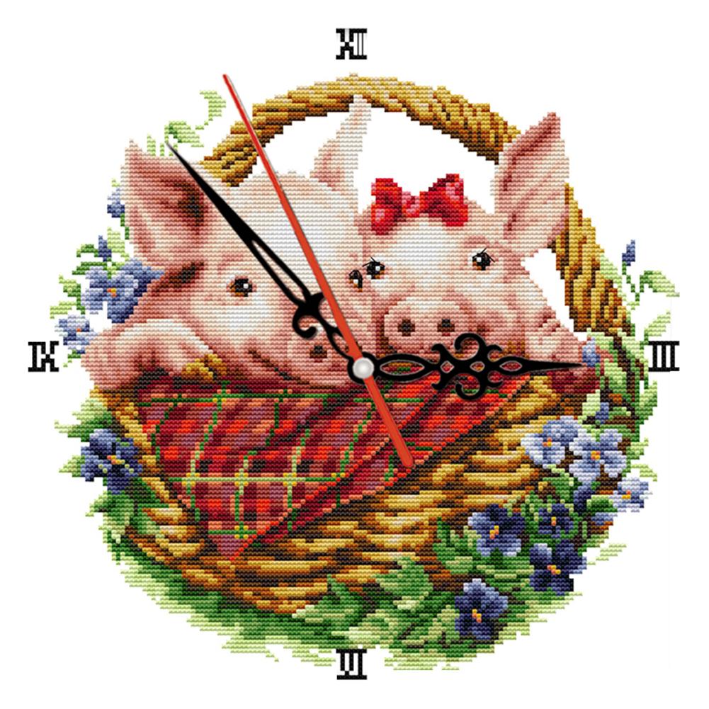 

Flower Basket Pig - 14CT Stamped Cross Stitch - 34*34cm, 501 Original