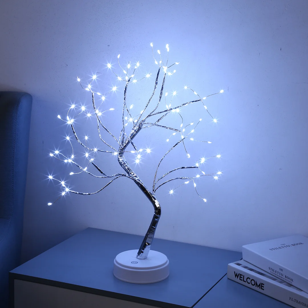 20 inch Tabletop Bonsai Tree Light, 108 LED Copper Wire Lamp (White)
