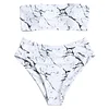 ZAFUL Strapless Marble Print High Waisted Bathing Suit Women Swimsuit Bathing Suit Marbling Print Swimwear Beachwear