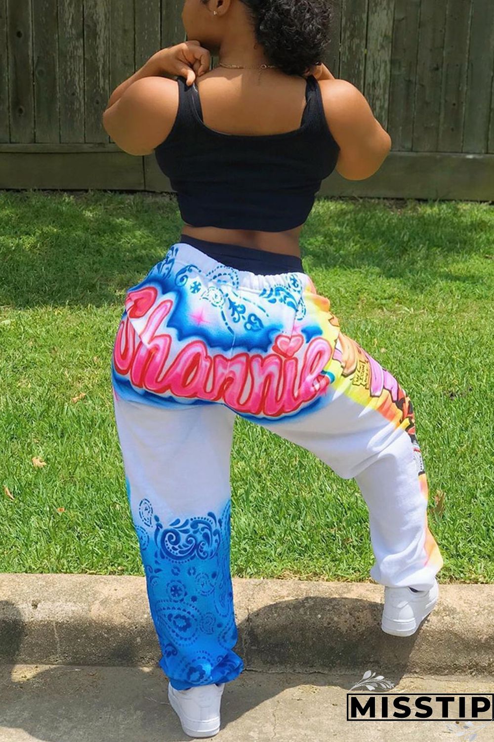 Multicolor Fashion Printed Mid Waist Loose Trousers