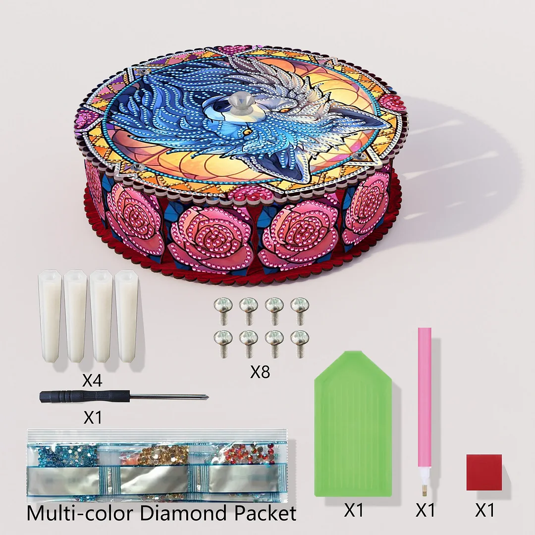 Wolf 5D DIY Diamond Art Painting Snack Box with Lid Home Wood Storage Organizer