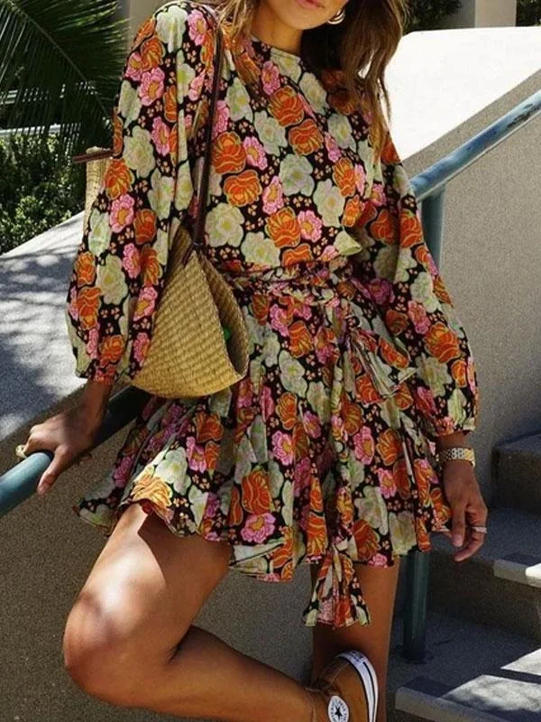 Long sleeve tie front dress