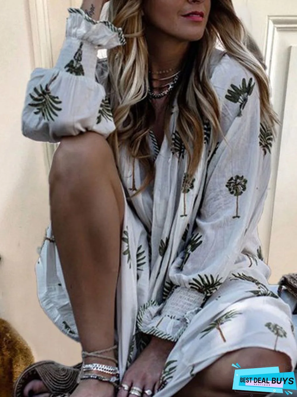 Summer Boho V Neck Beach Boho Floral Casual Mini Dress