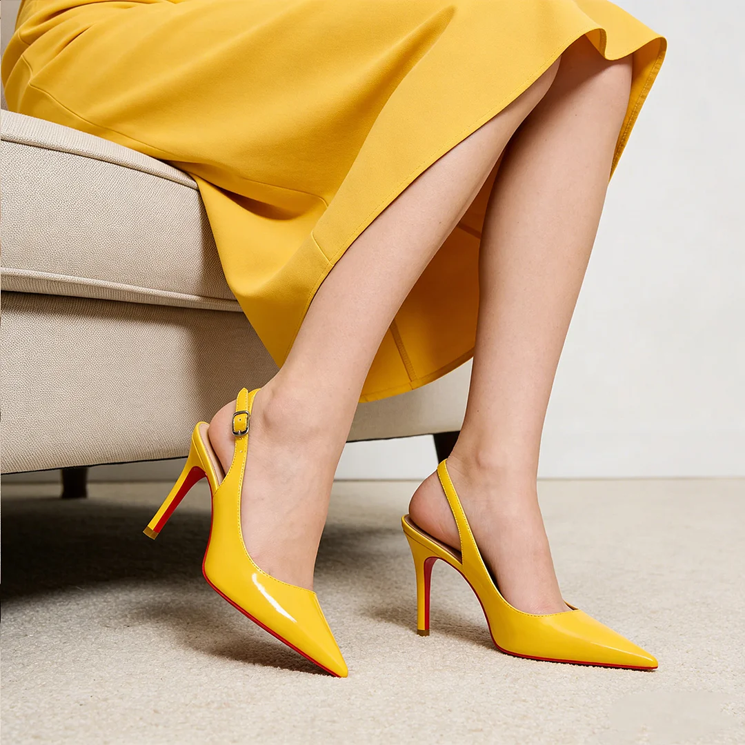 90mm Mid Heels for Women Slingback Pumps Sandals Pointed Toe Pumps Red Bottoms Shoes-MERUMOTE