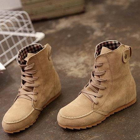 Round Toe Women Ankle Lace-Up Boots -boots